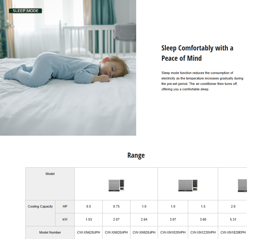 Panasonic Non Inverter Window Deluxe Baby The Panasonic Deluxe Non-Inverter Window Type Air Conditioners are designed to provide reliable and efficient cooling, making them suitable for various residential and light commercial applications.