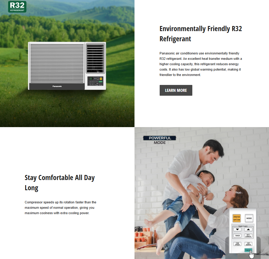 Panasonic Non Inverter Window Deluxe Family The Panasonic Deluxe Non-Inverter Window Type Air Conditioners are designed to provide reliable and efficient cooling, making them suitable for various residential and light commercial applications.